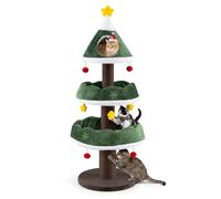 COSTWAY Cat Tree, Christmas Tree Shape Cats Tower with Condo(143cm Tall) | Scratching Post, Multi-Level Kitten Activity Trees for Indoor Cats
