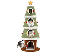 COSTWAY Cat Tree, Christmas Tree Shape Cats Tower with Condos, Scratching Post/Board, Dangling Balls, Multi-Level Kitten Activity Trees for Indoor Cats (154cm Tall)