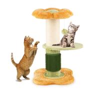 COSTWAY Cat Tree, Multi-Layer Cats Tower with Padded Plush Perch, Sisal Scratching Post, Hanging Ball & Self Groomer, Cute Flower-Themed Kitten Activity Center for Indoor Cats (Yellow+Green+White)