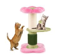 COSTWAY Cat Tree, Multi-Layer Cats Tower with Padded Plush Perch, Sisal Scratching Post, Hanging Ball & Self Groomer, Cute Flower-Themed Kitten Activity Center for Indoor Cats (Pink+Green+White)