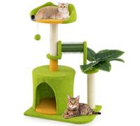 COSTWAY Cat Tree, Multi-Level Cat Climbing Tower with Condo, Self Groomer, Scratching Posts & Dangling Ball, Palm Design Kitten Activity Center for Indoor Cats