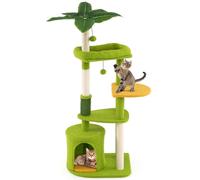 COSTWAY Cat Tree, Multi-Level Cat Climbing Tower with Condo, Self Groomer, Scratching Posts & Dangling Ball, Palm Design Kitten Activity Center for Indoor Cats (122cm Tall)