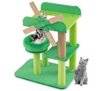 COSTWAY Cat Tree, Multi-level Cat Climbing Tower with Scratching Post, Rotatable Windmill, Soft Padded Platforms, Indoor Kitty Activity Furniture Play Center