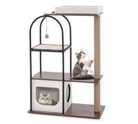 COSTWAY Cat Tree, Multi-Level Cat Climbing Tower with Top Perch Bed, Cat Condo, Scratching Posts, Sisal Board and Hanging Ball, Kitten Activity Center for Indoor Cats (Coffee+White)
