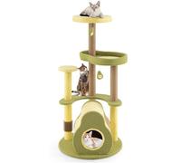 COSTWAY Cat Tree, Multi-Level Cats Tower with Jute Scratching Posts & Board, Condo, Self-grooming Brush, Avocado Theme Activity Climbing Stand for Indoor Cats