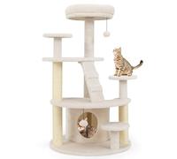 COSTWAY Cat Tree, Multilevel Cat Climbing Tower with Condo, Sisal Scratching Posts, Plush Dangling Ball, Ladder, Kitty Activity Center for Indoor Cats (Beige)