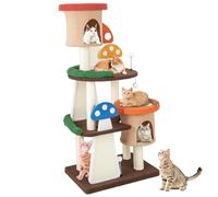COSTWAY Cat Tree, Multilevel Cat Tower with Scratching Post & Board, Condo, Spring Ball, Mushroom-themed Kitten Activity Centre for Indoor Cats