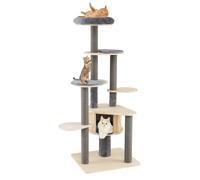 COSTWAY Cat Tree, Tall Multi-Layer Cats Tower with Comfy Padded Top Perch, Private Condo, Detachable Mats & Scratching Posts, Kitten Activity Center for Indoor Cats (Natural + Grey, 172cm Tall)