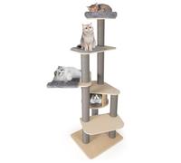 COSTWAY Cat Tree, Tall Multi-Layer Cats Tower with Comfy Padded Top Perch, Private Condo, Detachable Mats & Scratching Posts, Kitten Activity Center for Indoor Cats (Natural + Grey, 197cm Tall)