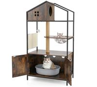 COSTWAY Cat Tree with Litter Box Enclosure, Tall Cats Tower with Condo, Scratching Posts & Pad, Space Capsule, Dangling Ball, Multi-level Kitty Activity Furniture