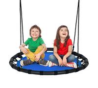 COSTWAY Children Tree Swing Set, 100cm Giant Round Nest Swings with Adjustable Length Hanging Ropes, Saucer Swing Seat for Kids, 150kg Capacity (Blue)