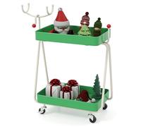 COSTWAY Christmas Shelving Unit, 2/3-Tier Xmas Storage Shelves, Metal Frame Christmas Decorative Nightstand Side End Table for Living Room Bedroom (1, Reindeer Shaped, with Wheels)