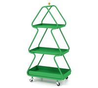 COSTWAY Christmas Shelving Unit, 2/3-Tier Xmas Storage Shelves, Metal Frame Christmas Decorative Nightstand Side End Table for Living Room Bedroom (1, Christmas Tree Shaped, with Wheels)