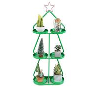 COSTWAY Christmas Shelving Unit, 2/3-Tier Xmas Storage Shelves, Metal Frame Christmas Decorative Nightstand Side End Table for Living Room Bedroom (1, Christmas Tree Shaped, no Wheels)
