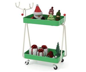 COSTWAY Christmas Shelving Unit, 2/3-Tier Xmas Storage Shelves, Metal Frame Christmas Decorative Nightstand Side End Table for Living Room Bedroom (1, Reindeer Shaped, with Wheels)