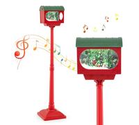 COSTWAY Christmas Street Lamp, Musical Festive Lamp Post with LED Lights, Snowy Effects and Santa Scene, Snowing Santa Lamp for Home, Doorway and Porch (150cm, Mailbox Shaped, Red)