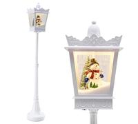 COSTWAY Christmas Street Lamp, Musical Festive Lamp Post with LED Lights, Snowy Effects and Santa Scene, Snowing Santa Lamp for Home, Doorway and Porch (185cm, Lantern Shaped, White)