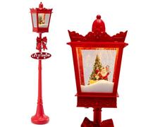 COSTWAY Christmas Street Lamp, Musical Festive Lamp Post with LED Lights, Snowy Effects and Santa Scene, Snowing Santa Lamp for Home, Doorway and Porch (185cm, Lantern Shaped, Red)
