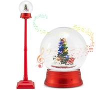 COSTWAY Christmas Street Lamp, Musical Festive Lamp Post with LED Lights, Snowy Effects and Santa Scene, Snowing Santa Lamp for Home, Doorway and Porch (153cm, Globe Shaped with Reindeer, Red)