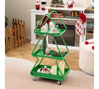 Costway Christmas Tree Storage Cart 3-Tier Rolling Xmas Cart w/Topper Star in Green COSTWAY Green