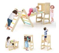 Costway Climbing Toy Set Folding Climber w/ Reversible Ramp & Step Stool in Natural COSTWAY Natural