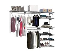 COSTWAY Closet Organiser System, Wall-Mounted Adjustable Metal Rail Garment Rack, Space Saving Clothes Storage Unit for Wardrobe and Bedroom (Grey, 3 Hanging Rods + 8 Storage Shelves)