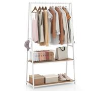 Costway Clothes Rack Home Freestanding Clothes Rack W/ 2 Shelves-Natural