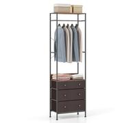 COSTWAY Clothes Rail, Freestanding Metal Garment Rack Clothes Stand with 3-Level Hanging Rail, 3 Fabric Drawers and Storage Shelf, Open Wardrobe Coat Organiser for Bedroom Closet Hallway (Brown)