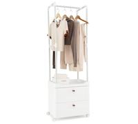 COSTWAY Clothes Rail on Wheels, Freestanding Garment Rack Clothes Stand with 2 Drawers, Storage Shelf, Hanging Rail and S-Hooks, Metal Frame Mobile Clothing Rack Hanger for Bedroom Closet Hallway