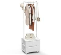 COSTWAY Clothes Rail on Wheels, Freestanding Garment Rack Clothes Stand with 3 Drawers, Side Hooks and Hanging Rail, Rolling Clothing Rack Coat Hanger Open Wardrobe for Bedroom Closet Hallway, White