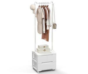COSTWAY Clothes Rail on Wheels, Freestanding Garment Rack Clothes Stand with 3 Drawers, Side Hooks and Hanging Rail, Rolling Clothing Rack Coat Hanger Open Wardrobe for Bedroom Closet Hallway, White
