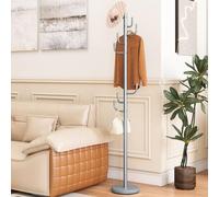 COSTWAY Coat Hat Hanger, 8 Hooks Freestanding Clothes Holder Organiser Stand Rack, Home Office Entryway Storage Display Hall Tree (27cm Base with 8 Hooks, Silver)