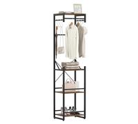 COSTWAY Coat Rack, Freestanding Hall Tree Coat Stand with 4 Storage Shelves, 6 Hooks and Hanging Rails, Industrial Metal Frame Narrow Clothes Rack Hanger for Hallway Bedroom, 40x30x162cm, Rustic Brown