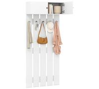COSTWAY Coat Rack Wall Mounted, 90cm Entryway Coat Hooks with Shelf, 2-Door Cabinet and 5 Double Hooks, Wooden Wall Clothes Rack Hanger Organiser for Hallway Bedroom Bathroom (White)