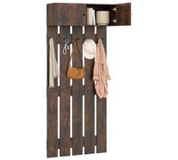 COSTWAY Coat Rack Wall Mounted, 90cm Entryway Coat Hooks with Shelf, 2-Door Cabinet and 5 Double Hooks, Wooden Wall Clothes Rack Hanger Organiser for Hallway Bedroom Bathroom (Rustic Brown)
