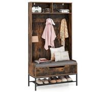 COSTWAY Coat Rack with Shoe Storage, 170cm Freestanding Hall Tree Coat Stand with Shelves, Hooks, Lift-Top Bench and Seat Cushion, Entryway Hallway Storage Unit Clothes Hanger Organiser (Rustic Brown)