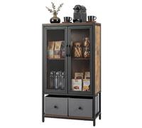 Costway Coffee Bar Cabinet Buffet Sideboard Cabinet Spacious Countertop 2-Tier Storage Shelf & 2 Fabric Drawers