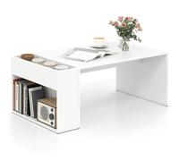 Costway Coffee Table 85Cm Coffee Table With Double-Layer Storage Space White