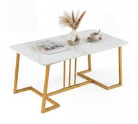 Costway Coffee Table For Living Room 90 Cm Faux Marble Rectangular Center Table White + Gold