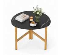 Costway Coffee Table Triangle Center Table With Metal Legs Black Accent Sofa Table Wooden Oval Cocktail Table Black & Gold