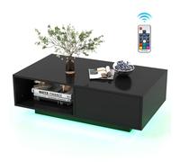Costway Coffee Table w/LED Lights Modern High Gloss Rectangle Table Remote Control in Black COSTWAY Black