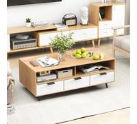 Costway Coffee Table W/ Storage Drawers 120Cm Center Table W/ Metal Legs