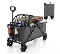 Costway Collapsible Foldable Wagon Heavy-Duty Wagon Cart w/ Adjustable Handlebar in Grey COSTWAY Grey