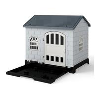 Costway Collapsible Plastic Dog House Weatherproof Pet Shelter With Removable Toilet Tray-Grey