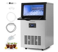 COSTWAY Commercial Ice Machine, 23kg/24H Stainless Steel Ice Maker Machine with 15 Adjustable Thickness, 5kg Ice Storage, Self-Cleaning Design, Digital Display & Scoop, Ice Cube Machine for Home Bar