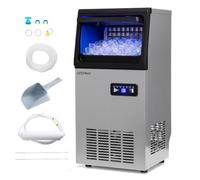 COSTWAY Commercial Ice Machine, 50kg/24H Stainless Steel Ice Maker Machine with Adjustable Thickness, 11kg Ice Storage, Self-Cleaning Design, Digital Display & Scoop, Ice Cube Machine for Home Bar