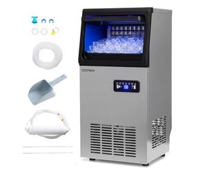 COSTWAY Commercial Ice Machine, 50kg/24H Stainless Steel Ice Maker Machine with Adjustable Thickness, 11kg Ice Storage, Self-Cleaning Design, Digital Display & Scoop, Ice Cube Machine for Home Bar