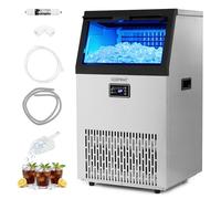 COSTWAY Commercial Ice Machine, Stainless Steel Ice Maker Machine with 15 Adjustable Thickness, Self-Cleaning Design, Digital Display & Scoop, Ice Cube Machine for Home Bar (54kg/24H,16kg Ice Storage)