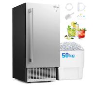 Costway Commercial Ice Maker 50KG/24H Ice Machine Self-cleaning Ice Maker in Silver COSTWAY Silver