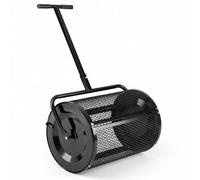 Costway Compost Spreader 61Cm Peat Moss Spreader Roller W/ Height-Adjustable Handle Manure Soil Spreader-Black